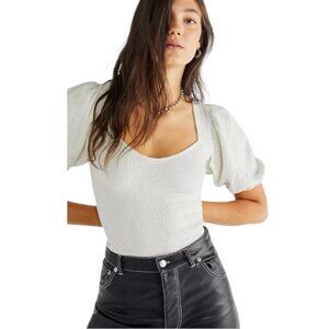 Nation LTD Bianca White Pima Cotton Smocked Puff Short Sleeve Top